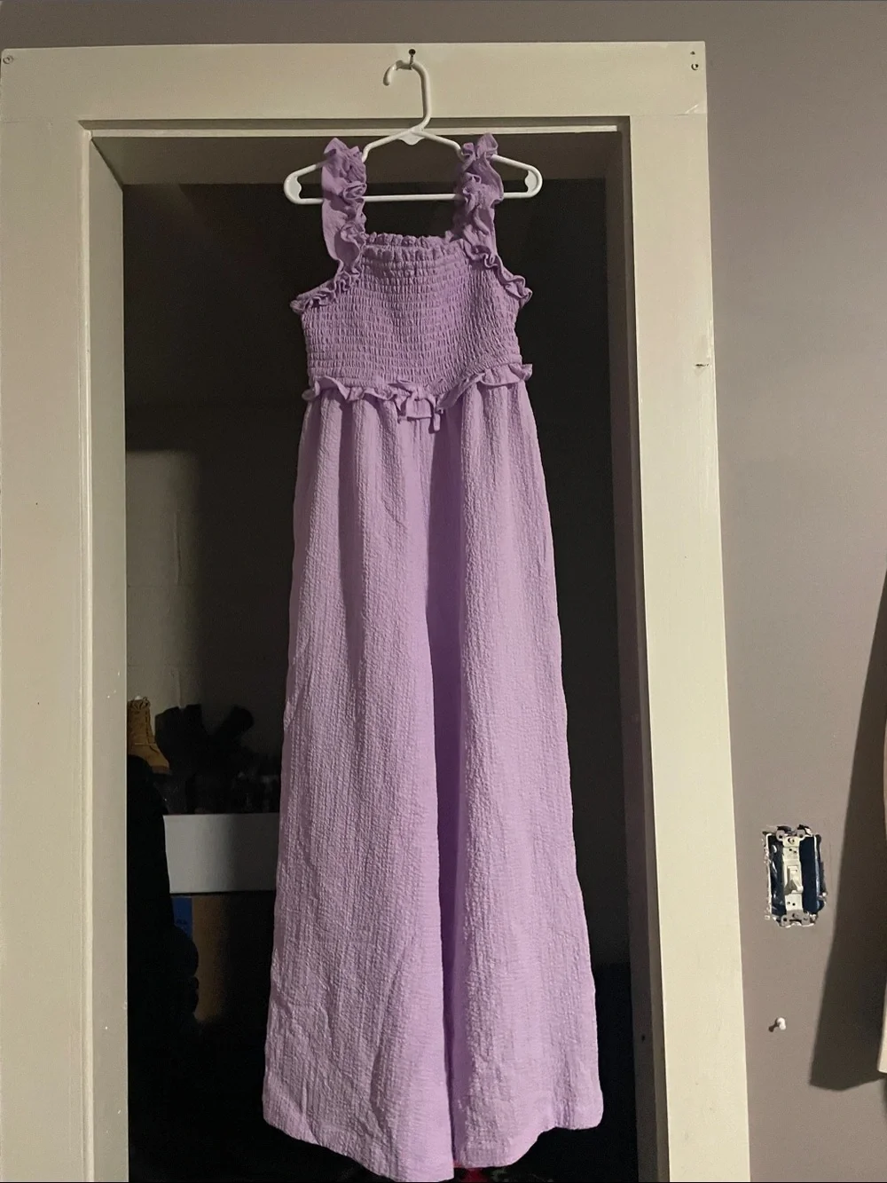 Smocked Ruffle-Strap Lilac Maxi Jumpsuit